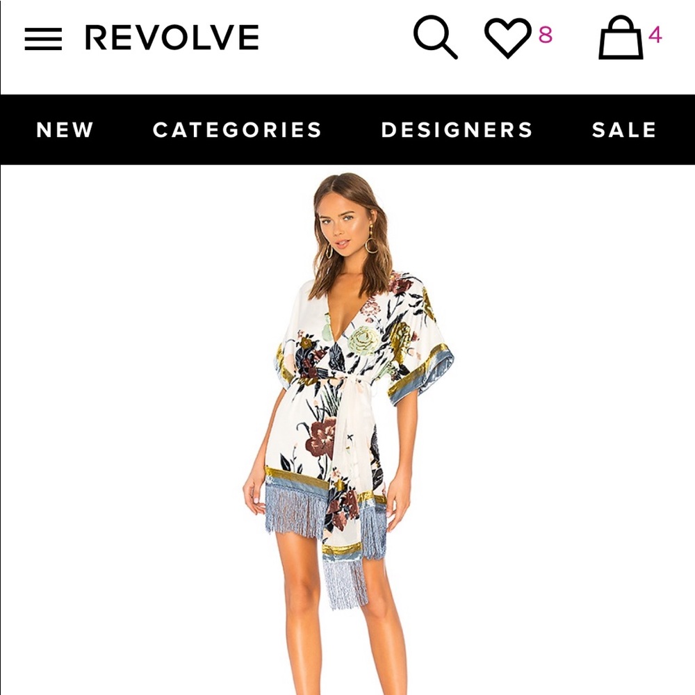 NWT Revolve NBD fringe and velvet kimono dress